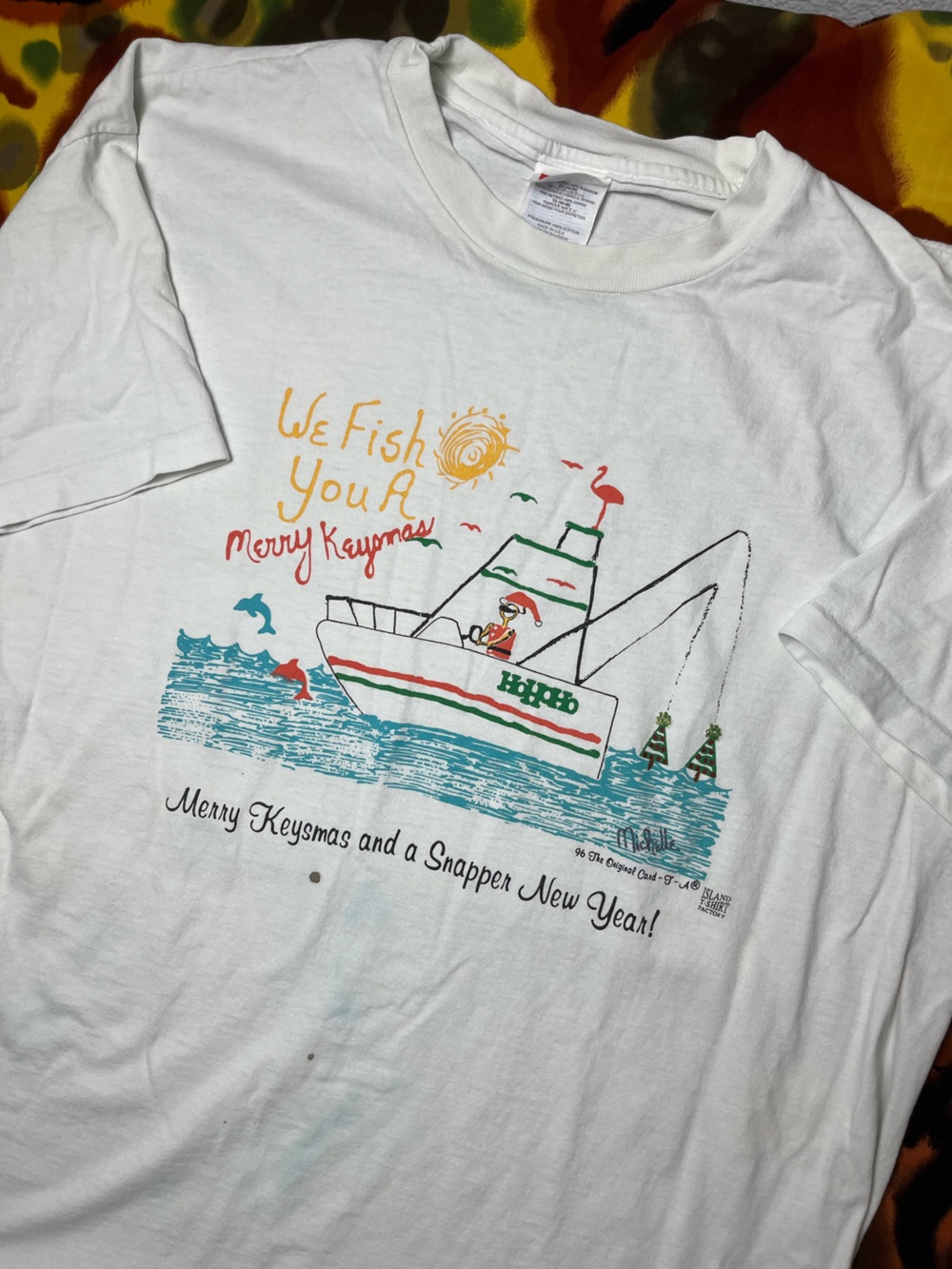 Vintage We fish you a merry Keymas Christmas tee thrashed size xl